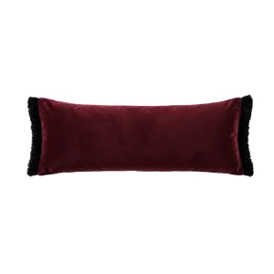 Fringed Bordo-Siyah Velvet Cushion - 1