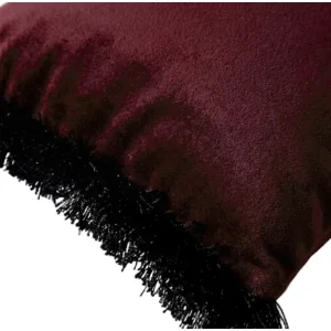 Fringed Bordo-Siyah Velvet Cushion - 2