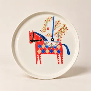 El Boyaması Yılbaşı Temalı At Figürlü Stoneware Tabak