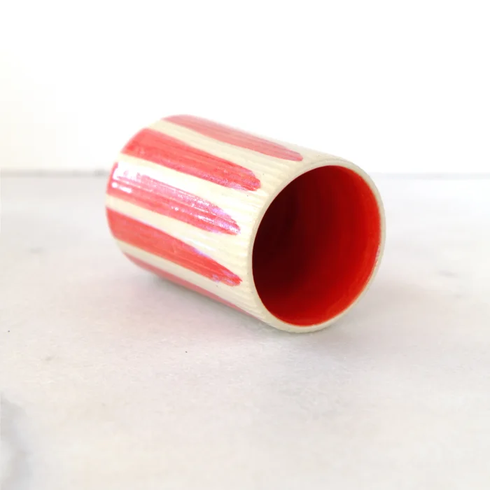 Kırmızı Çizgili Seramik Mug - 3