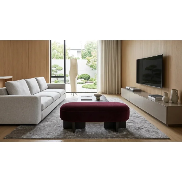 Mordo Burgundy Velvet Bench - 3