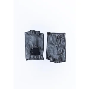 Gigi Charcoal Leather Biker Gloves - 1