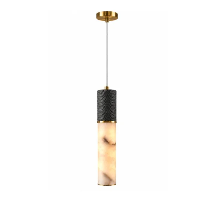 Marble and Leather Detailed Cylinder Pendant Light - 2