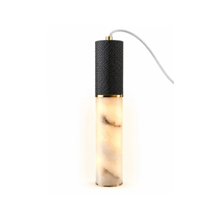 Marble and Leather Detailed Cylinder Pendant Light - 4