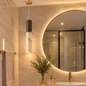 Marble and Leather Detailed Cylinder Pendant Light - 6