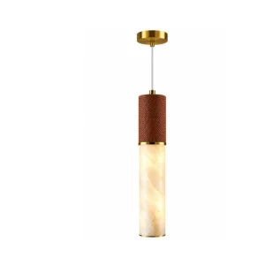 Leather Detailed Marble Cylinder Pendant Chandelier - 1
