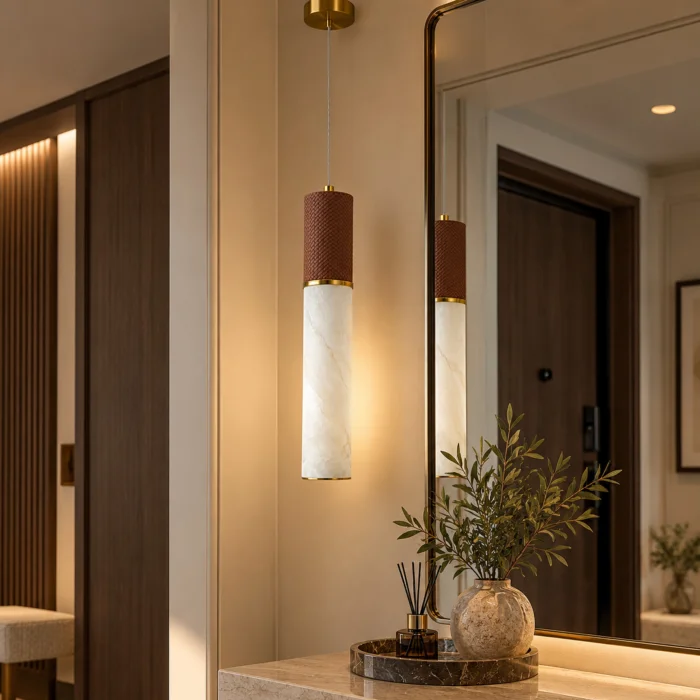 Leather Detailed Marble Cylinder Pendant Chandelier - 5