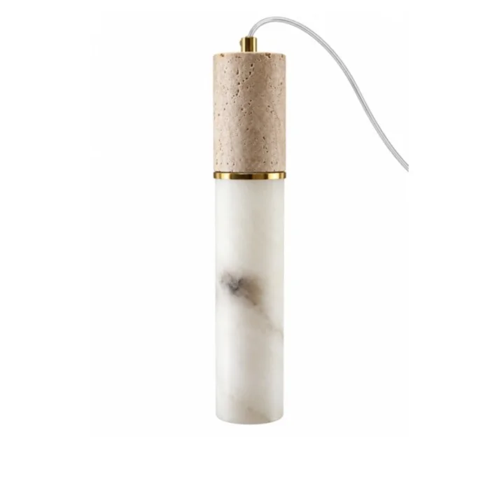 Travertine Detailed Marble Cylinder Pendant Chandelier - 4