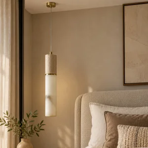 Travertine Detailed Marble Cylinder Pendant Chandelier - 5