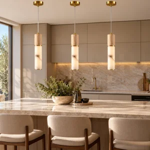 Travertine Detailed Marble Cylinder Pendant Chandelier - 6
