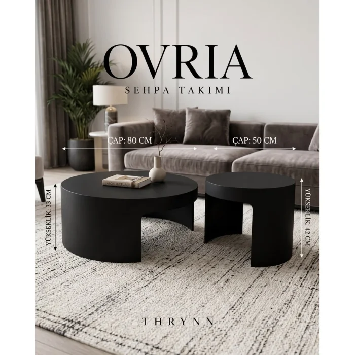 Ovria 2-Piece Black Coffee and Side Table Set - 12