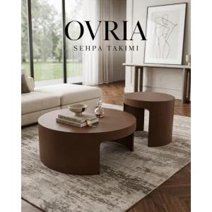 Ovria Walnut Brown Coffee and Side Table Set of 2 - 12