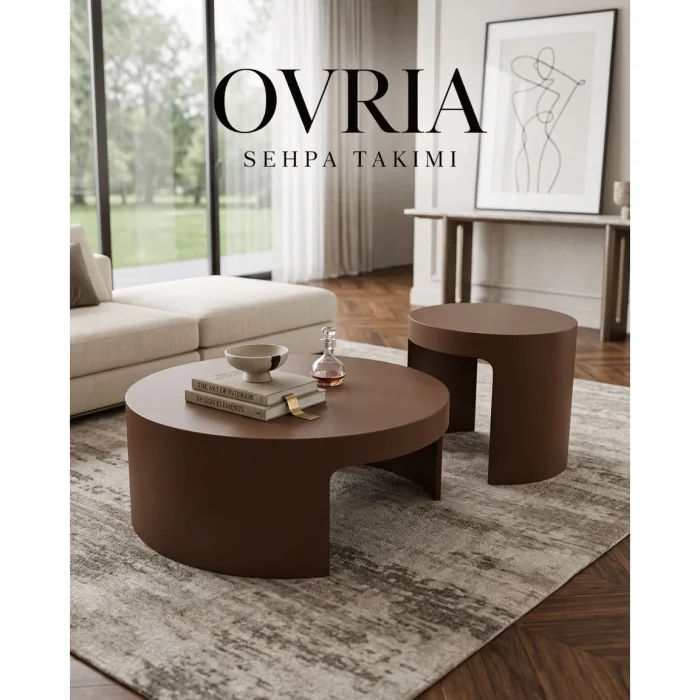 Ovria Walnut Brown Coffee and Side Table Set of 2 - 12