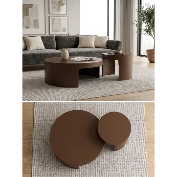 Ovria Walnut Brown Coffee and Side Table Set of 2 - 9