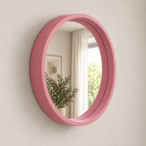 Pink Framed Round Wall Mirror - 1