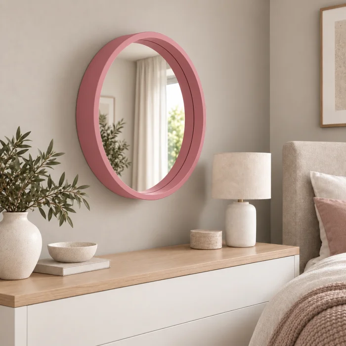 Pink Framed Round Wall Mirror - 3