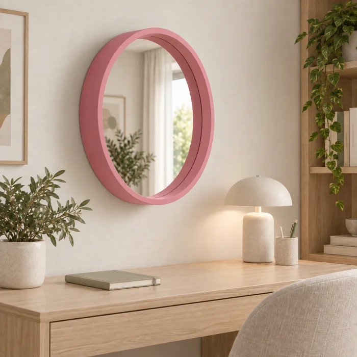 Pink Framed Round Wall Mirror - 4