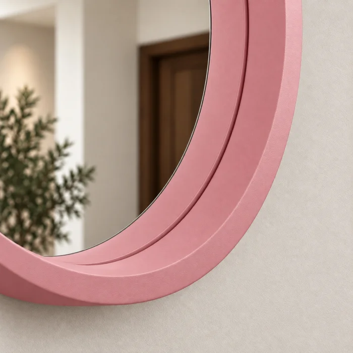 Pink Framed Round Wall Mirror - 5
