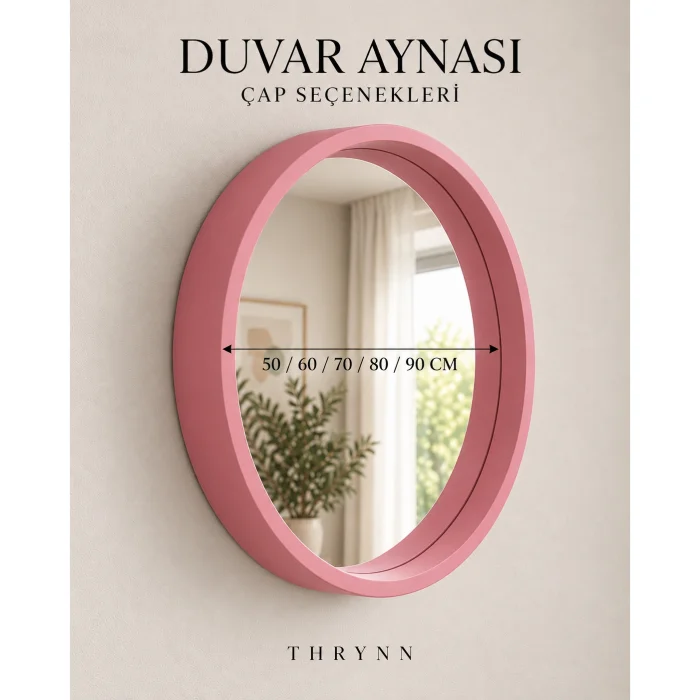 Pink Framed Round Wall Mirror - 6