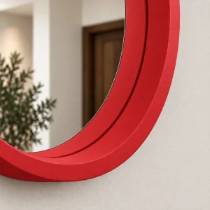 Red Framed Round Wall Mirror - 5