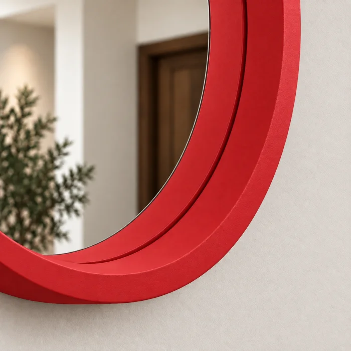 Red Framed Round Wall Mirror - 5