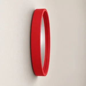 Red Framed Round Wall Mirror - 2