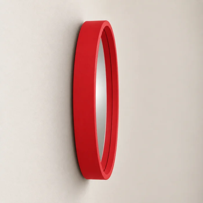 Red Framed Round Wall Mirror - 2
