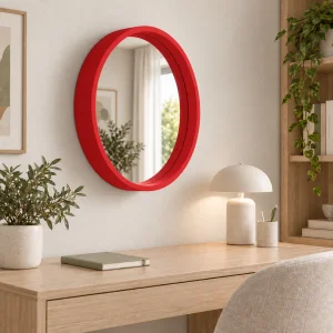 Red Framed Round Wall Mirror - 3