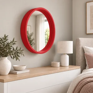 Red Framed Round Wall Mirror - 4