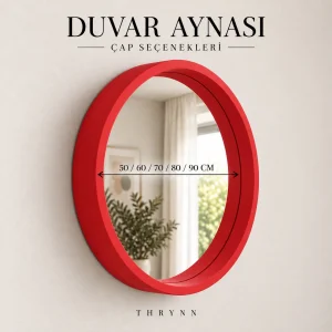 Red Framed Round Wall Mirror - 6
