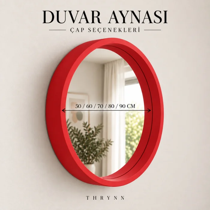 Red Framed Round Wall Mirror - 6