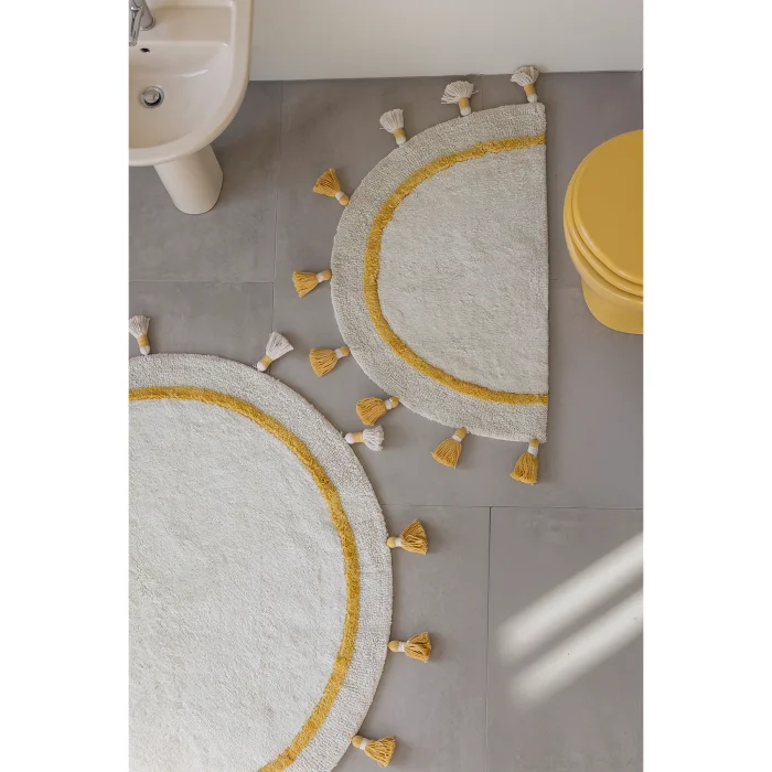 Gigi %100 Cotton Round Bath Mat 110x110 Cm Light Grey - Turquoise - 2