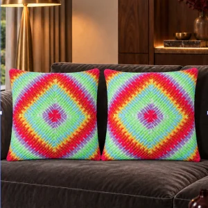 Colorwave Mint Yeşil Geometrik El Örgüsü Kırlent Yastık Naturel - 8