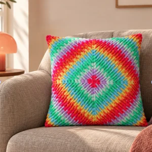 Colorwave Mint Yeşil Geometrik El Örgüsü Kırlent Yastık Naturel - 2