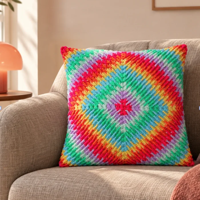 Colorwave Mint Yeşil Geometrik El Örgüsü Kırlent Yastık Naturel - 2