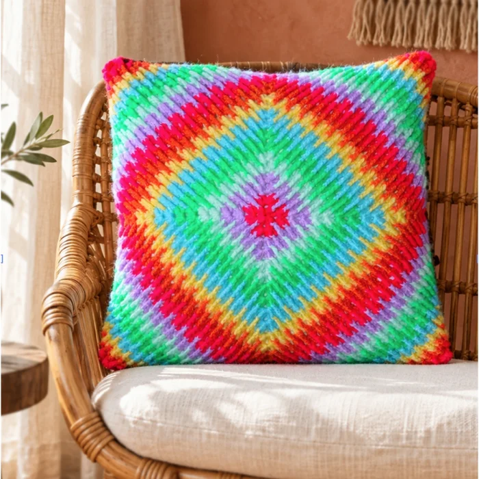 Colorwave Mint Yeşil Geometrik El Örgüsü Kırlent Yastık Naturel - 5