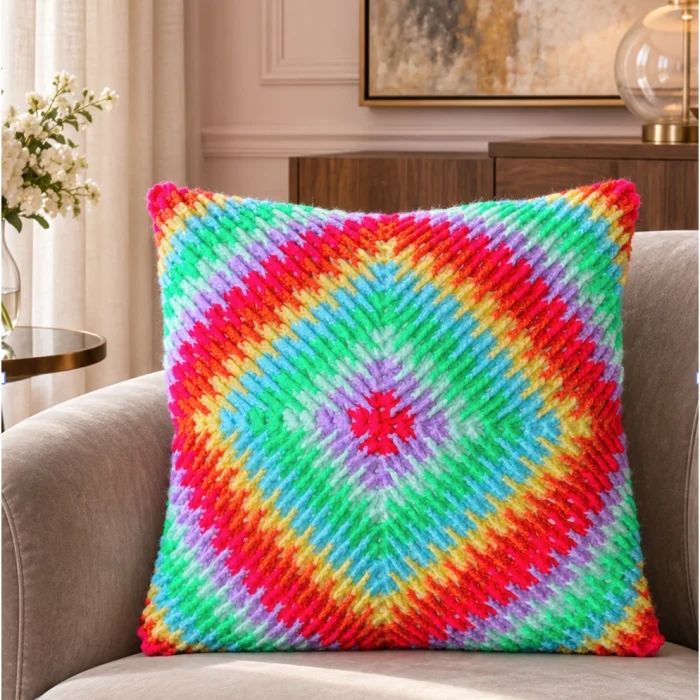 Colorwave Mint Yeşil Geometrik El Örgüsü Kırlent Yastık Naturel - 4
