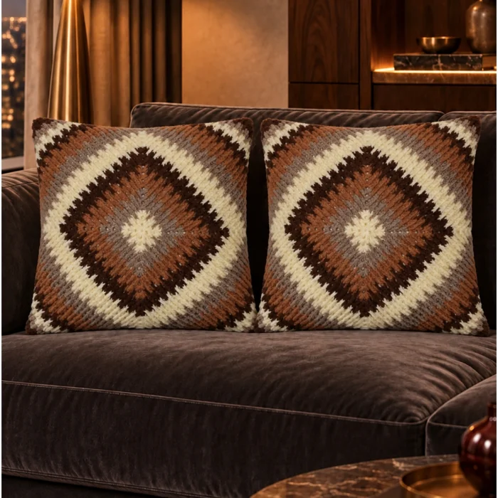 Pillow Set Of 2 - Mandala Series - Terra - Hand Knitted Cushion Set - 2