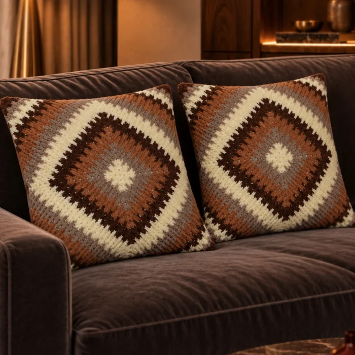 Pillow Set Of 2 - Mandala Series - Terra - Hand Knitted Cushion Set - 4