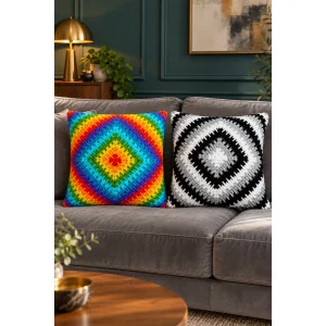 Rainbow & Kontra - Modern Colorful Hand-knitted Decorative Pillow | Set Of 2 - 2