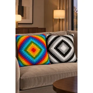 Rainbow & Kontra - Modern Colorful Hand-knitted Decorative Pillow | Set Of 2 - 4