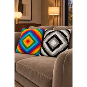 Rainbow & Kontra - Modern Colorful Hand-knitted Decorative Pillow | Set Of 2 - 7