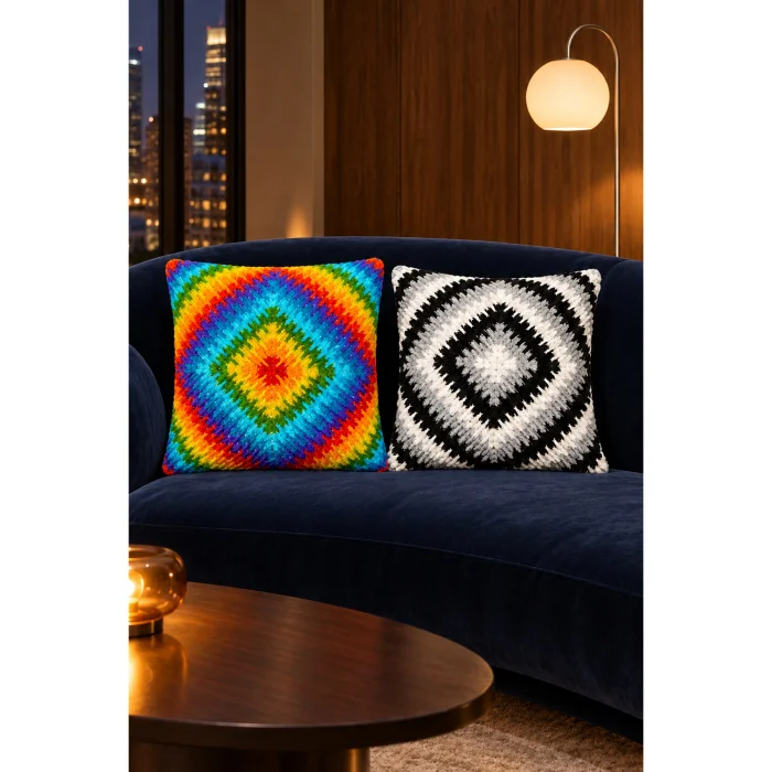 Rainbow & Kontra - Modern Colorful Hand-knitted Decorative Pillow | Set Of 2 - 3