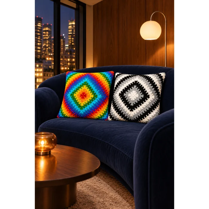 Rainbow & Kontra - Modern Colorful Hand-knitted Decorative Pillow | Set Of 2 - 5
