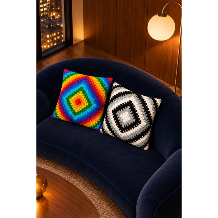 Rainbow & Kontra - Modern Colorful Hand-knitted Decorative Pillow | Set Of 2 - 9