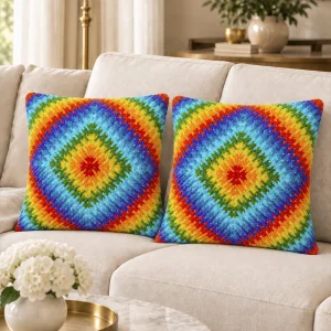 Rainbow - Modern Colorful Hand-knitted Decorative Pillow | Set Of 2 - 3