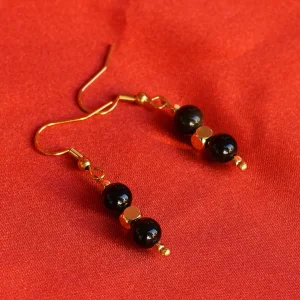 Natural Obsidian Stone Dangle Earrings - 5