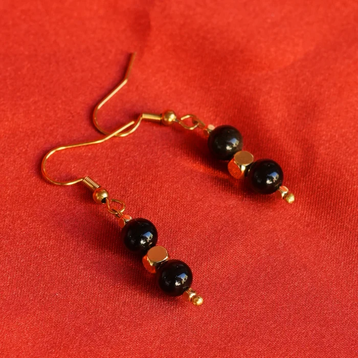 Natural Obsidian Stone Dangle Earrings - 5