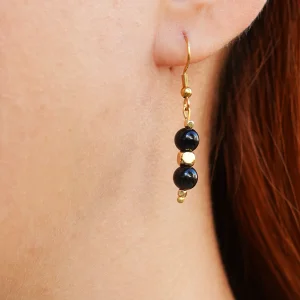 Natural Obsidian Stone Dangle Earrings - 4