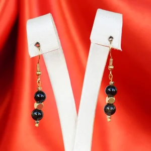 Natural Obsidian Stone Dangle Earrings - 1
